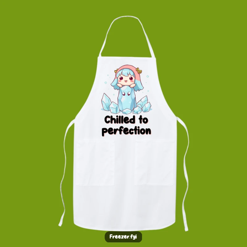 Funny Ice Crystal Apron: Serene Character's Winter Kitchen Fun