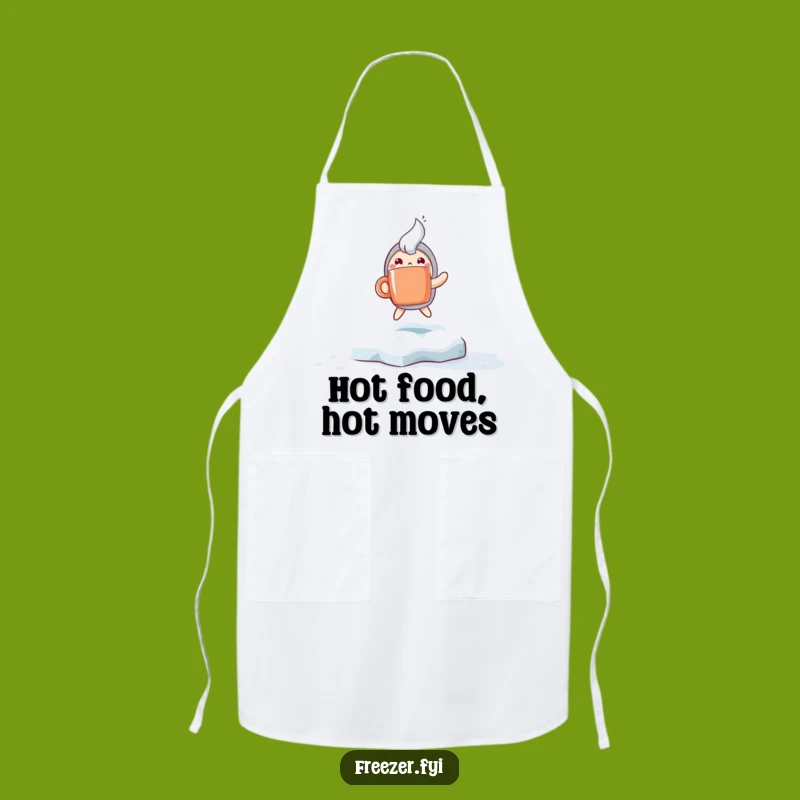 Funny Winter Warmth Apron: Excited Character Hops with Steaming Mug