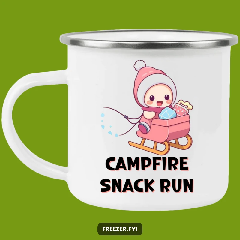 Funny Treat Sled Camping Mug: Character's Winter Haul - Outdoor Snack Gift
