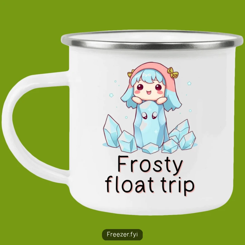 Funny Ice Crystal Camping Mug: Durable Winter Character's Serene Float