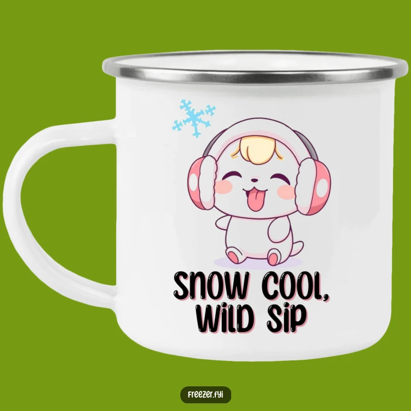 Funny Earmuff Character Camping Mug: Snowy Day Humor, Perfect Outdoor Gift