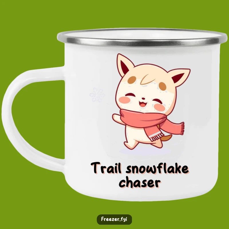 Funny Snowflake Chaser Camping Mug: Durable Scarfed Character, Great Humorous Gift