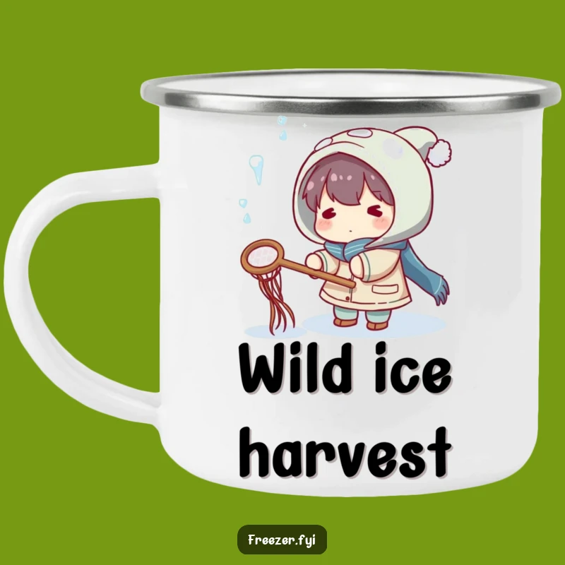 Funny Winter Catcher Camp Mug: Character Catches Icicles with Net