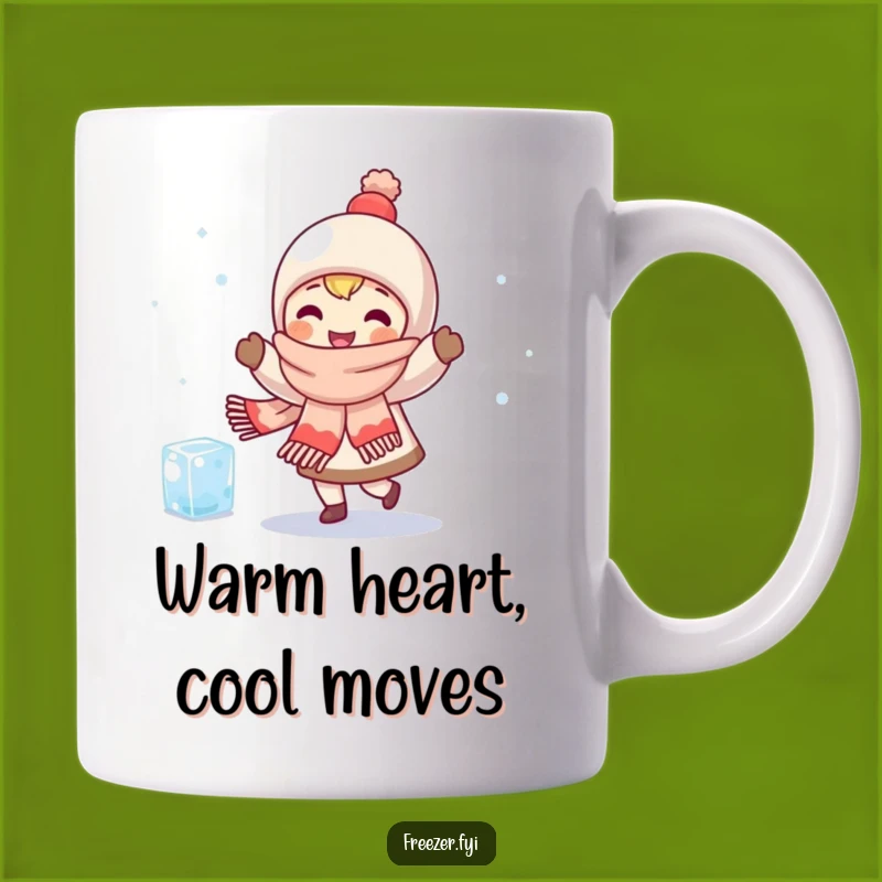 Funny Dancing Character Mug: Happy Scarf Friend & Shivering Ice Cube, Humorous Gift