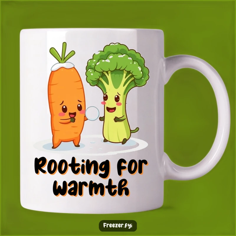 Funny Carrot vs Broccoli Mug: Veggie Snowball Fight Humor
