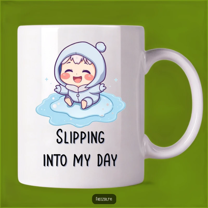 Funny Frozen Puddle Racer Mug: Icy Cheeks Character Laughing, Hilarious Winter Gift