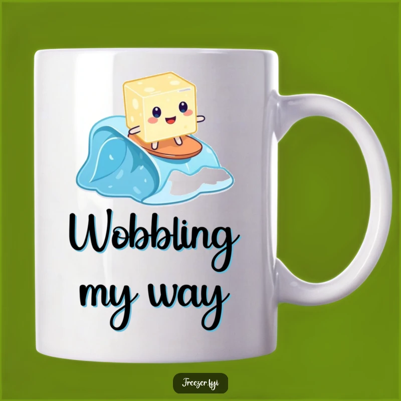 Funny Jelly Cube Surfing Mug: Wobbly Wave Rider Humor