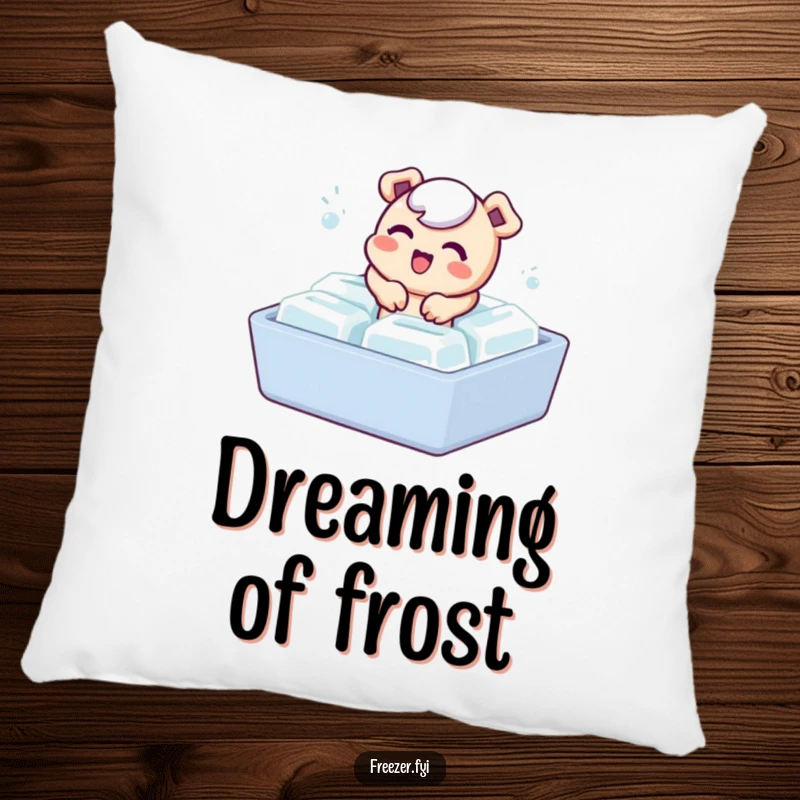 Funny pillow with a bubbly character playfully emerging from an ice cube tray, offering soft comfort and hilarious charm.