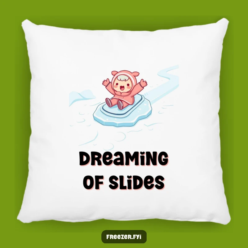 Funny Ice Slide Pillow: Cozy Humor with a Character's Slippery Adventure