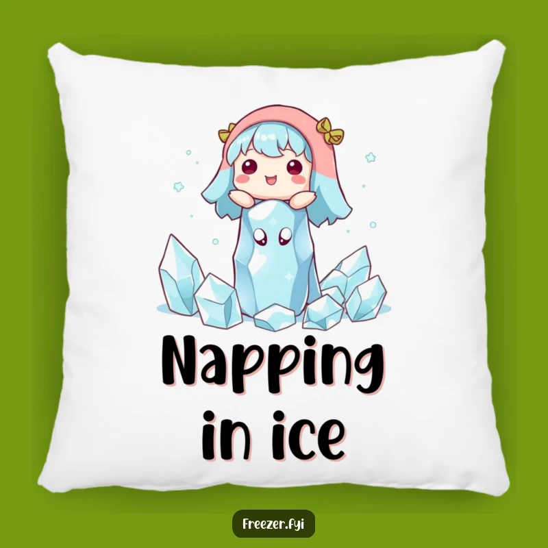 Funny Ice Crystal Pillow: Cozy Humor with a Character's Serene Float