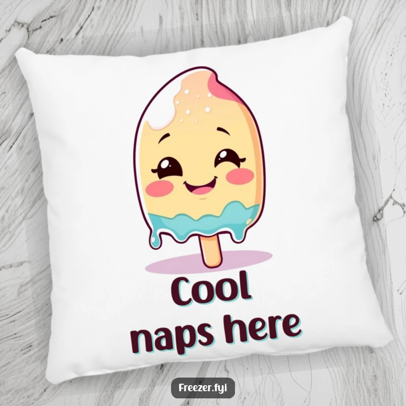 Funny smiling popsicle character melting with glee on a soft and cool accent pillow.