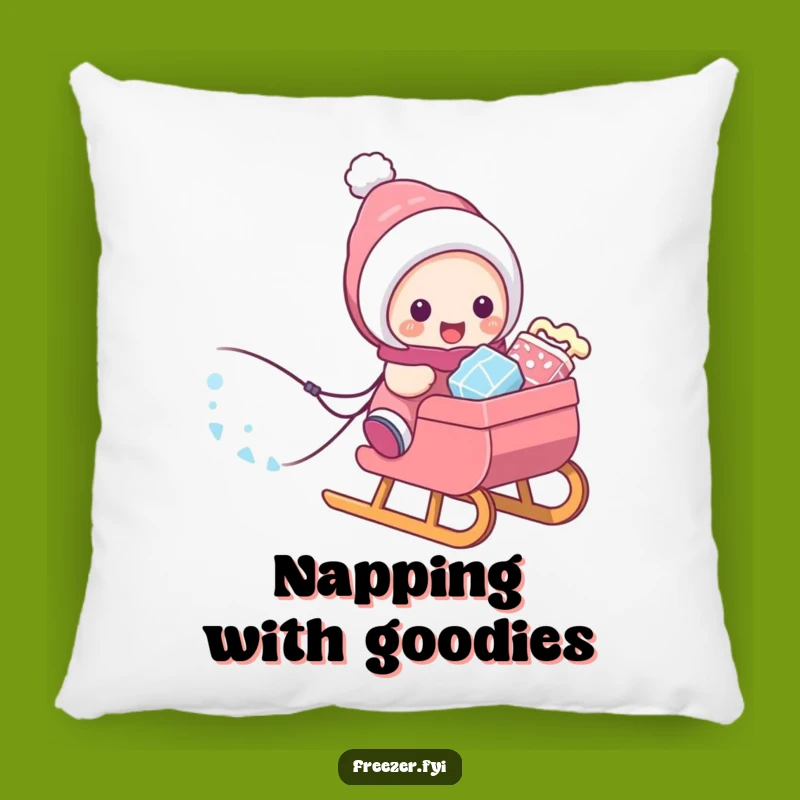 Funny Frosty Treats Pillow: Character's Sled Haul - Cozy Comfort Funny Gift