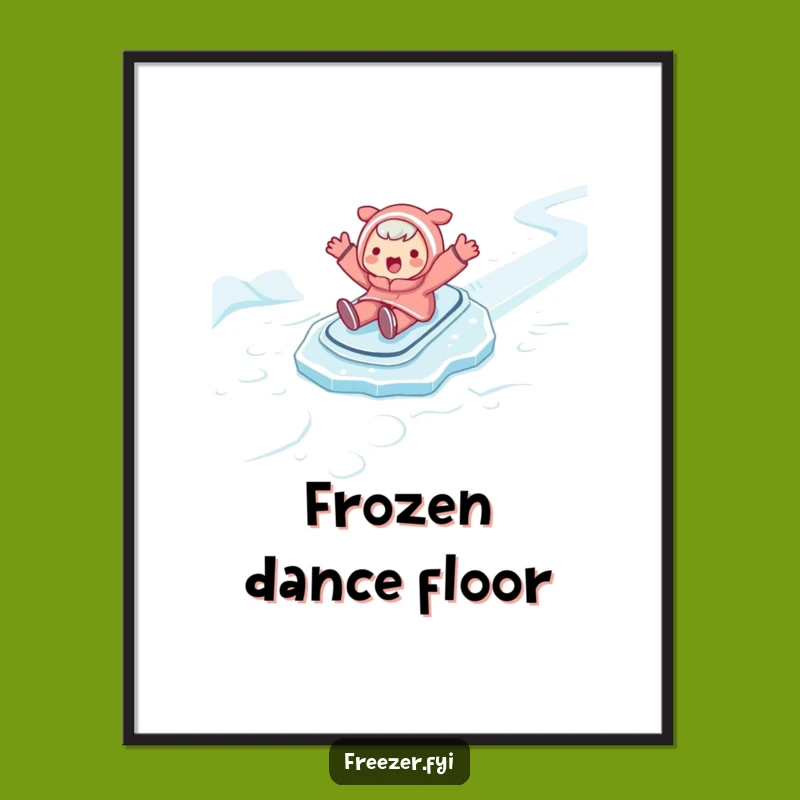 Funny Ice Slide Digital Art: Joyful Character's Slippery Winter Scene