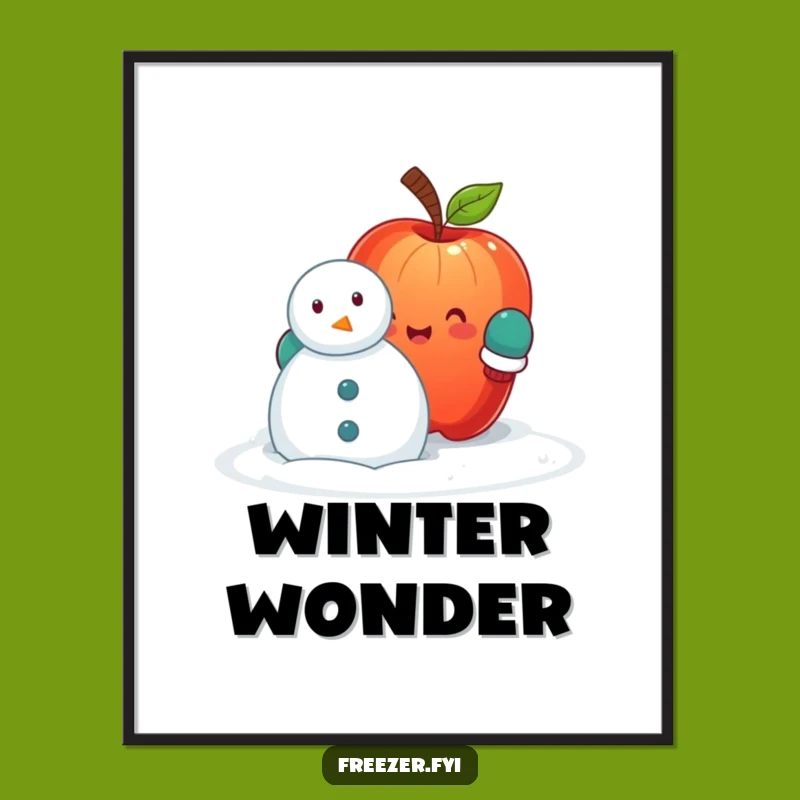 Funny Apple Snowman Digital Art: Instant Winter Decor, Hilarious Cute Fruit Print