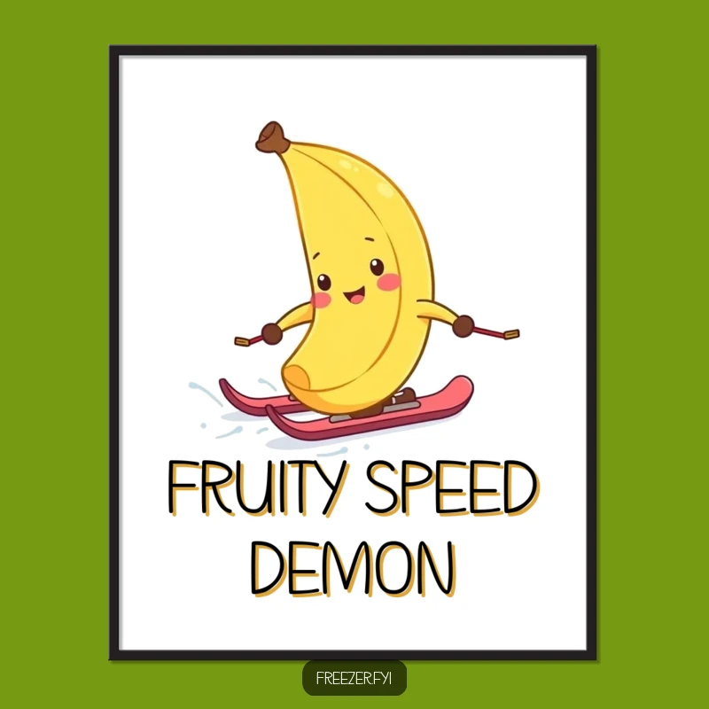 Funny Banana Peel Ski Digital Art: Instant Winter Decor, Hilarious Fun Print