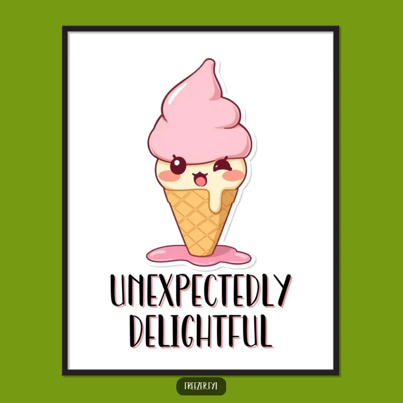 Funny Bewildered Ice Cream Cone Digital Print: Instant Sweet Decor