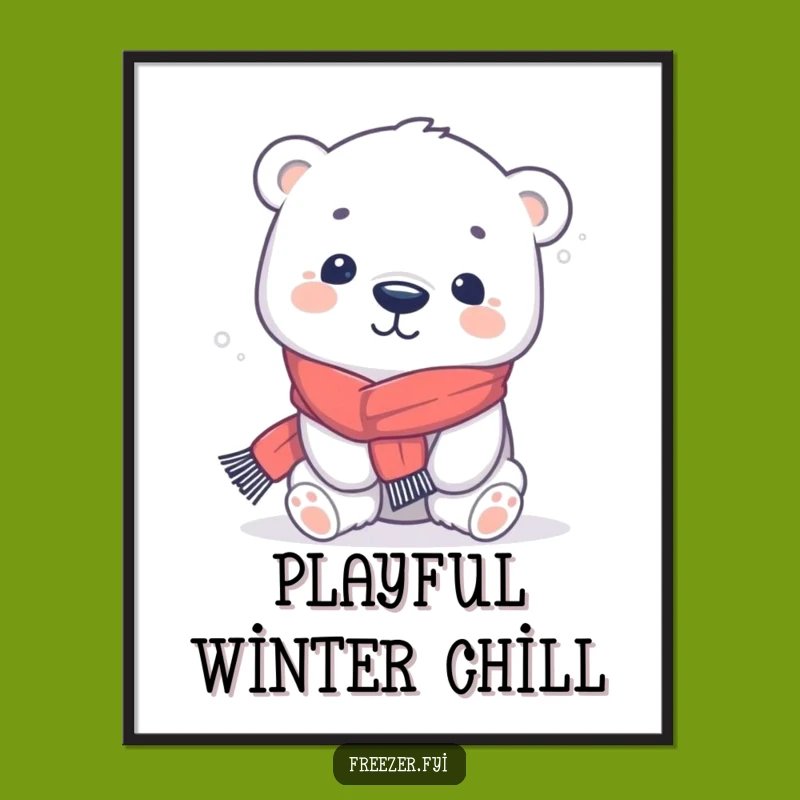 Funny Polar Bear Scarf Digital Print: Instant Cute Winter Decor