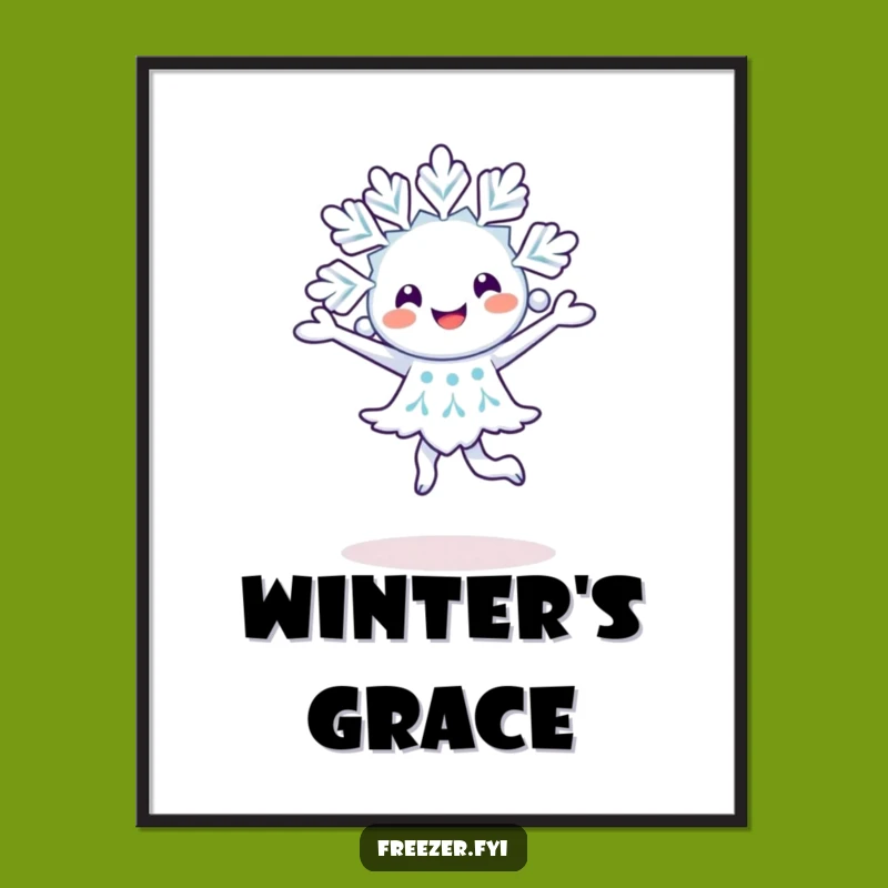 Funny Snowflake Pirouette Digital Art: Happy Winter Character Print