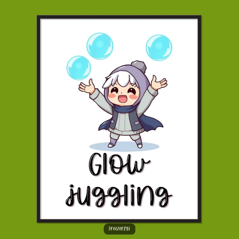Funny Ice Juggler Digital Print: Glowing Orb Art, Instant Humorous Gift