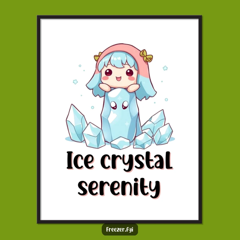 Funny Ice Crystal Digital Art: Serene Character's Winter Float Scene