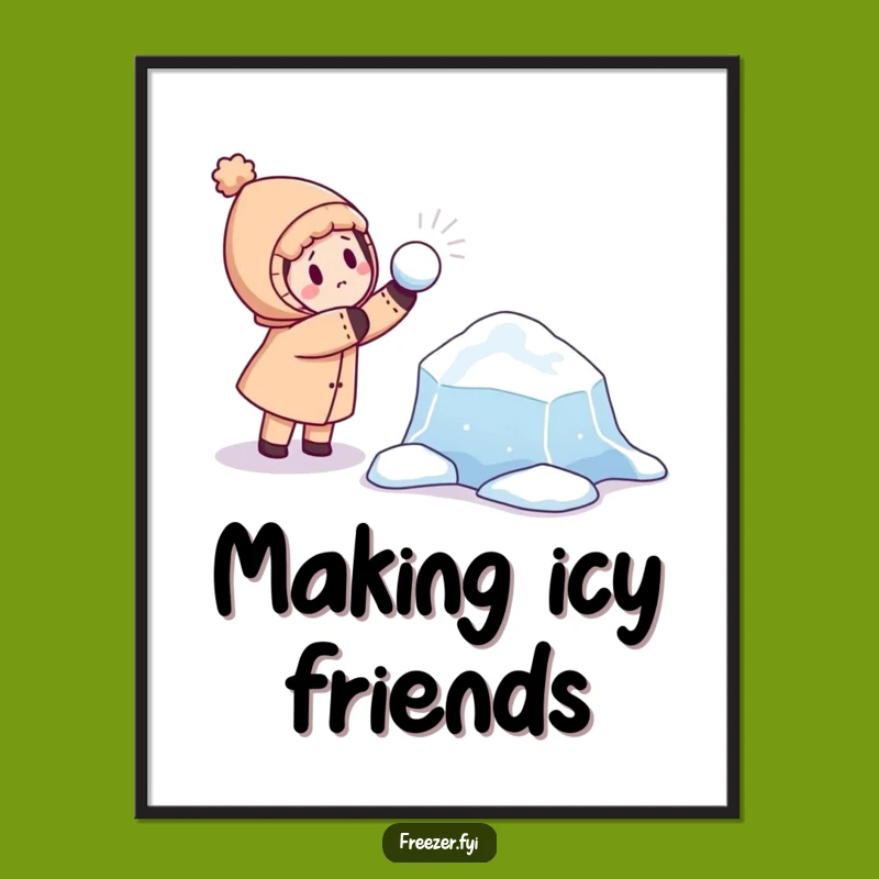 Funny Winter Snowball Digital Art: Playful Character vs. Curious Ice Floe