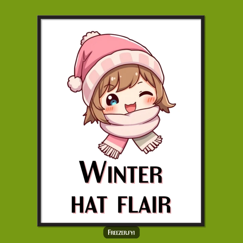 Funny Winter Hat Scarf Digital Art - Instant Cozy Winter Decor