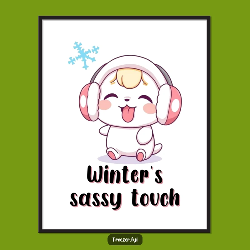 Funny Earmuff Character Digital Art: Playful Snowflake Taunt Print, Humorous Downloadable Gift