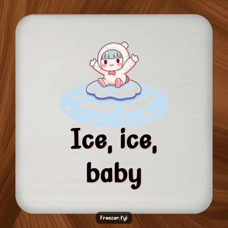 Funny coaster art of a character sliding on a frozen puddle, arms flailing, a humorous addition to any drink setting.