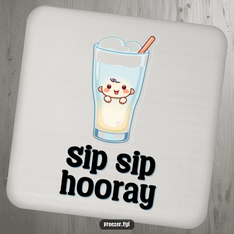 Funny Peeking Coaster: A coaster showcasing a smiling character peeking from a frosty drink glass, adding playful humor to tables.