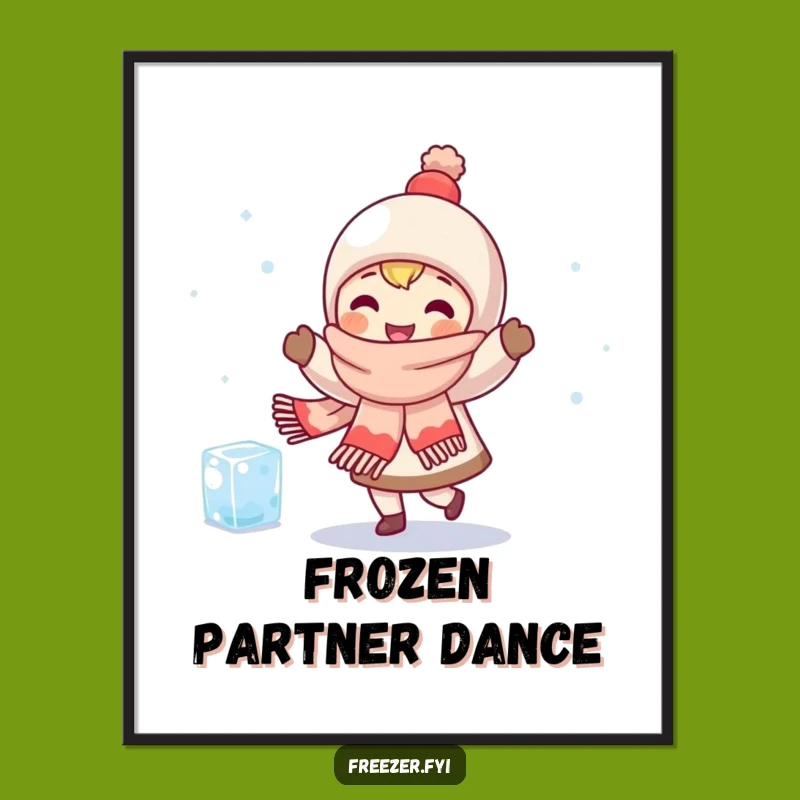 Funny Dancing Character Poster: Scarf Friend & Ice Cube Art, Humorous Decor Gift