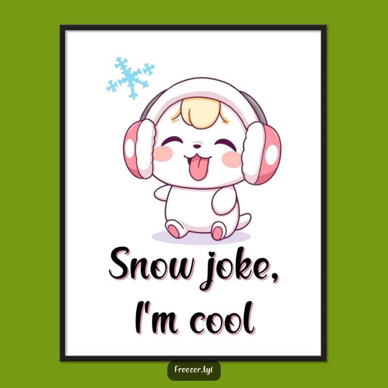 Funny Earmuff Character Poster: Playful Snowflake Taunt Art, Humorous Wall Decor Gift