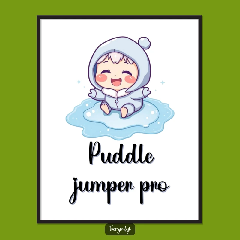 Funny Puddle Racer Poster: Icy Cheeks Laughing Art, Humorous Winter Decor Gift