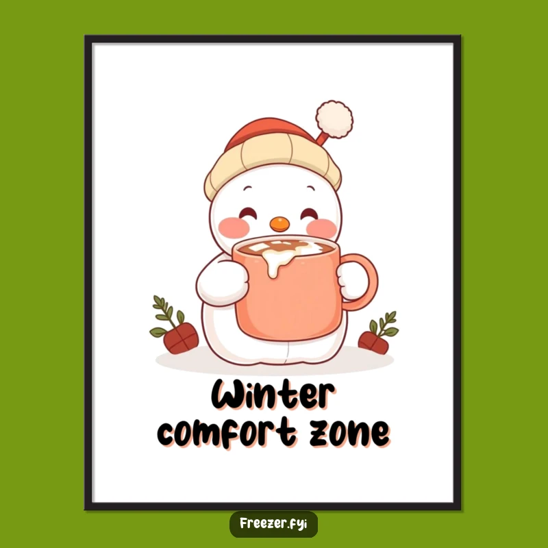 Funny Snowman Cocoa Art Poster - Whimsical Winter Decor