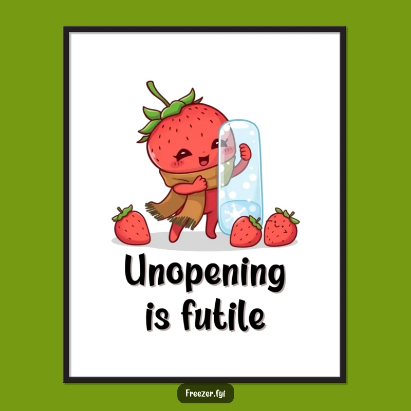 Funny Strawberry Jar Poster: Determined Fruit Art, Hilarious Winter Decor