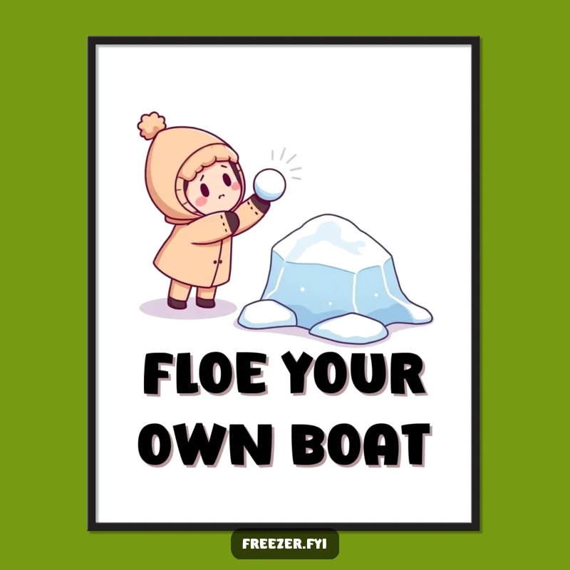 Funny Winter Wonder Poster: Character Hurls Snowball at Curious Ice Floe