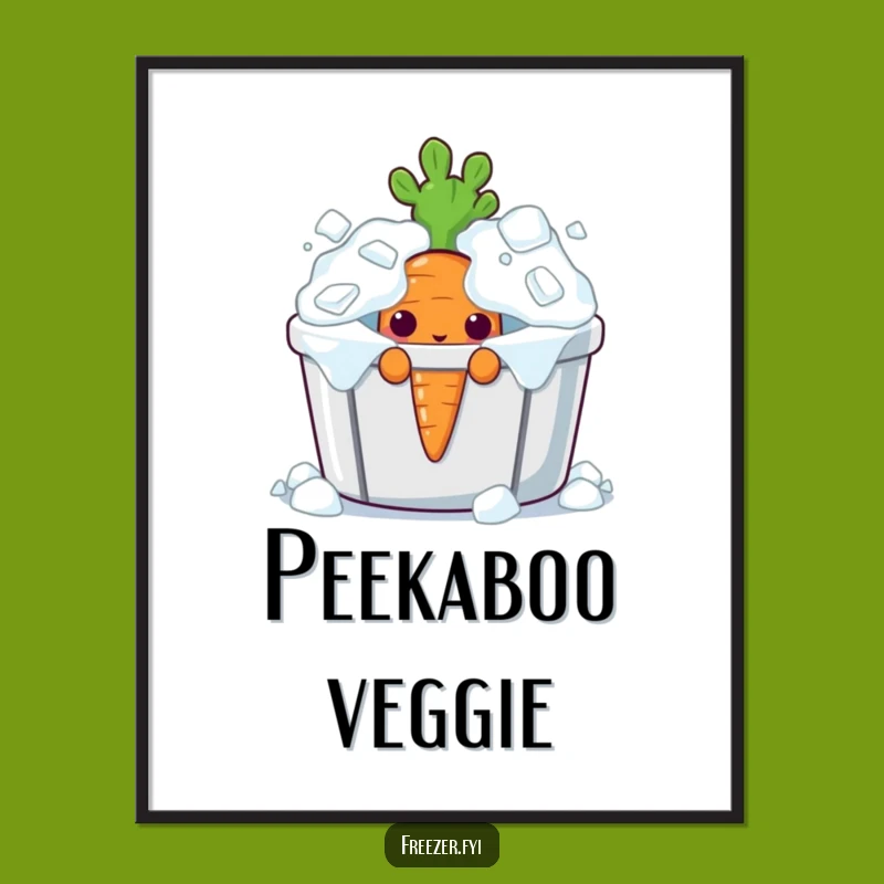 Funny Curious Carrot Poster: Ice Bin Peeking Character Art Decor