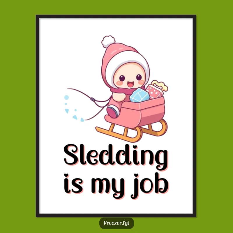 Funny Winter Treats Poster: Character's Sled Adventure - Whimsical Wall Art Funny Gift