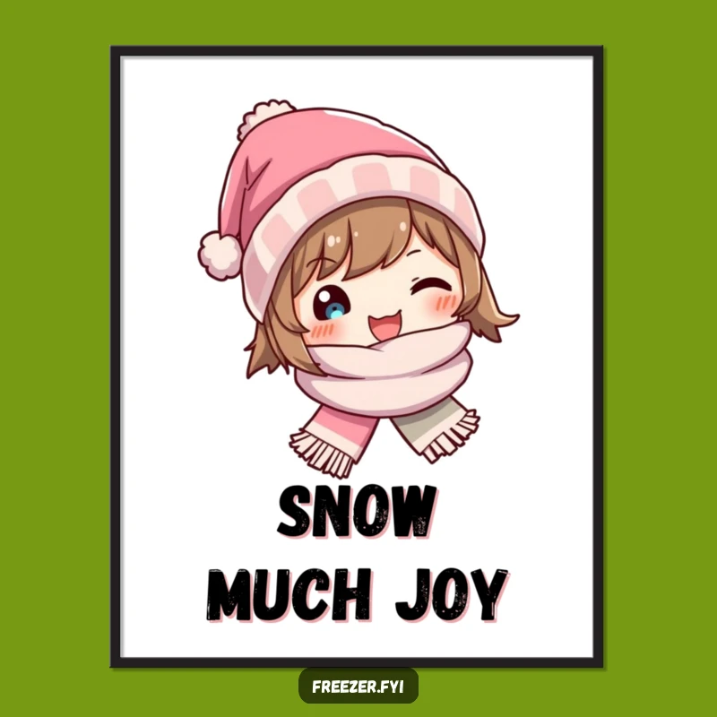 Funny Winter Hat Scarf Poster - Joyful Character Winter Art