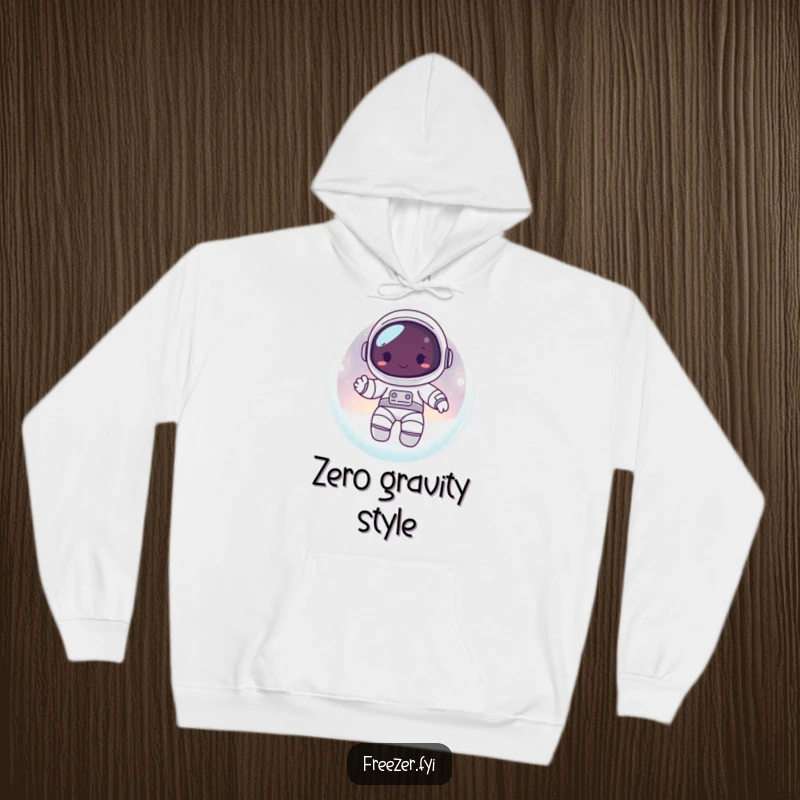 Funny hoodie featuring a happy astronaut character inside a frosty, glowing orb, perfect for cozy cosmic exploration.