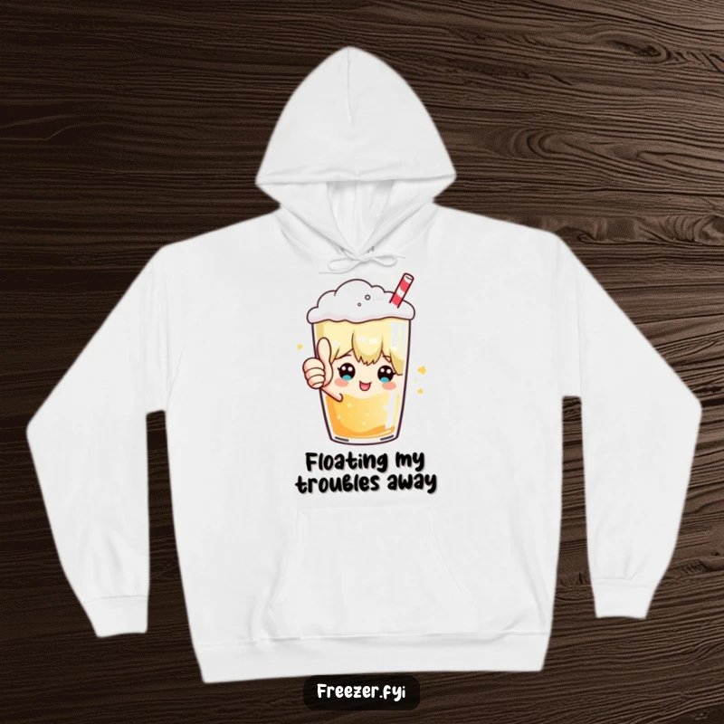 Funny hoodie featuring a character giving a thumbs up from inside a frosty beverage, symbolizing hearty approval and cozy comfort.