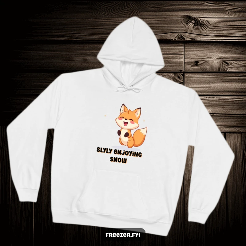 Funny Hoodie: A comfortable hoodie featuring a happy fox gleefully chasing falling snowflake patterns, radiating warmth and winter cheer.
