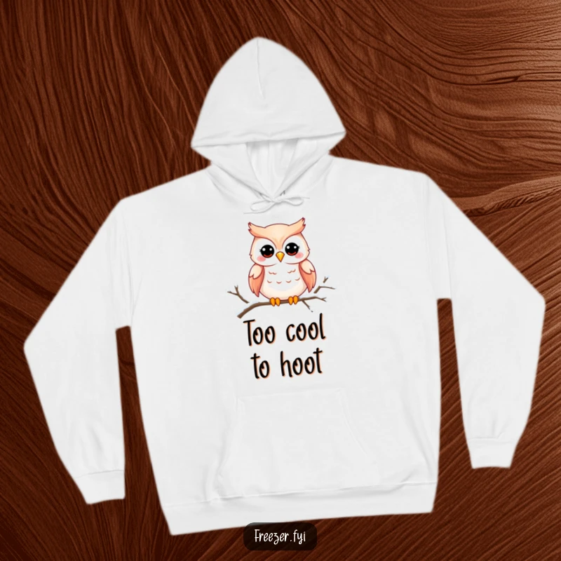 Funny owl hoodie showcasing a charming owl smiling on a snowy branch, offering cozy warmth and wise humor.