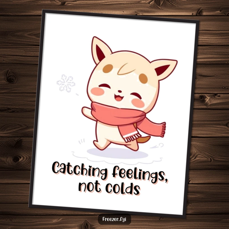 Funny Free Printable Wall Art of a character gleefully chasing a snowflake, a whimsical and charming downloadable art piece.