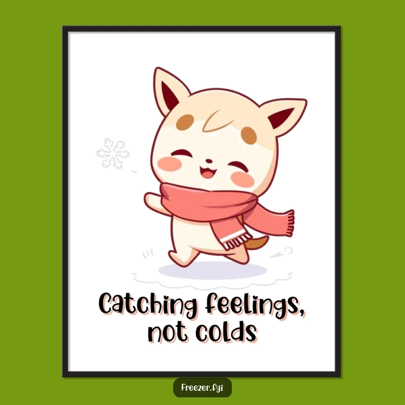 Funny Free Printable Wall Art: Chasing Snowflake Character Downloadable Art Gift