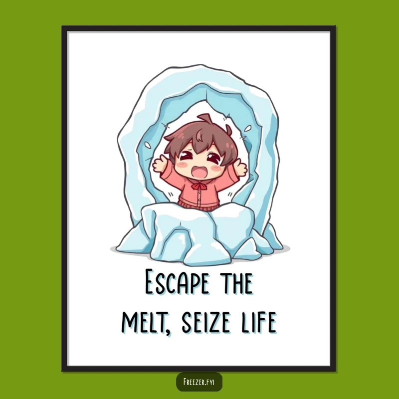 Funny Free Printable Wall Art: Melting Ice Escape Shocked Character Downloadable