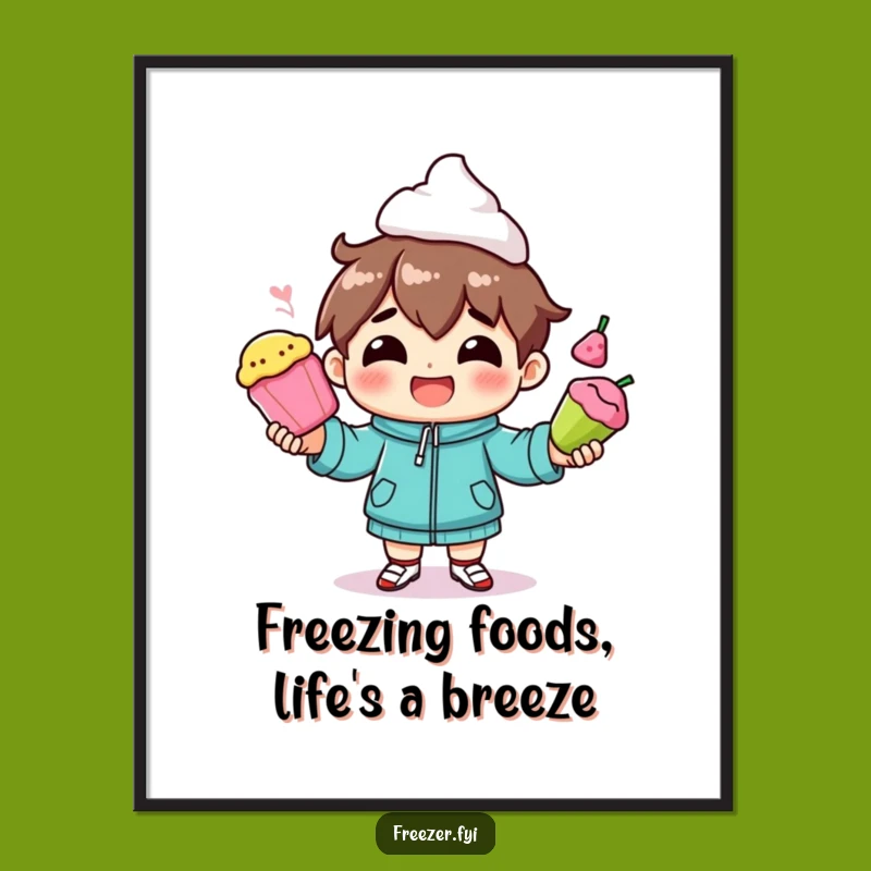 Funny Free Printable Wall Art: Frozen Food Juggler - Vibrant Downloadable Decor