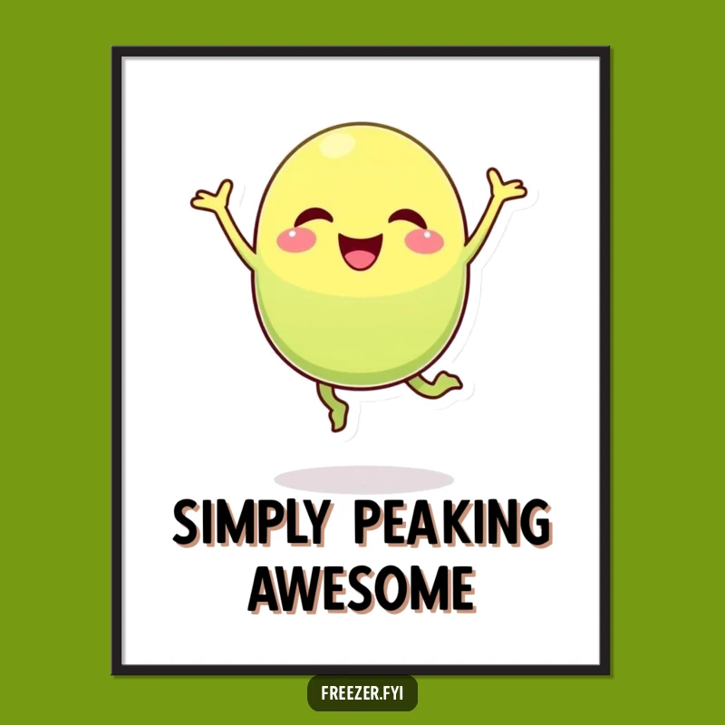 Funny Free Printable Wall Art: Pea Pod Character Silly Jump - Downloadable Decor Gift