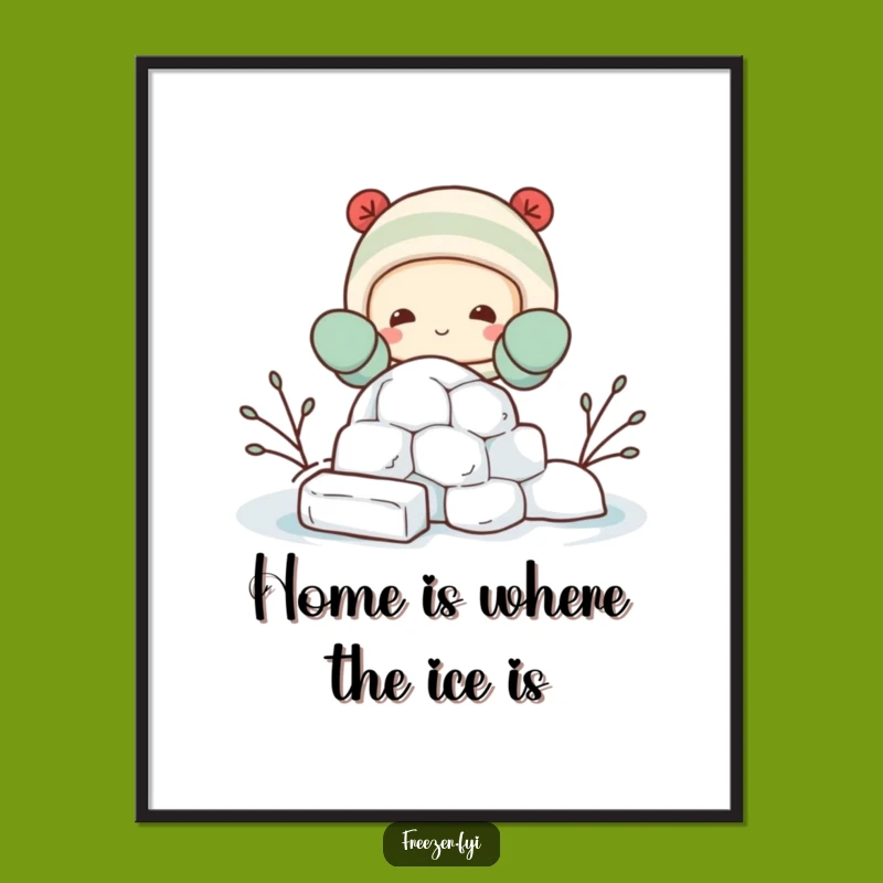 Funny Free Printable Wall Art: Igloo Building Character Downloadable Art Gift