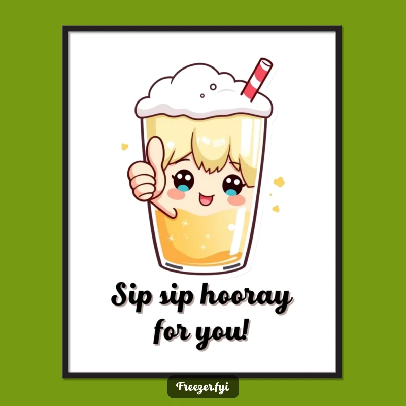 Funny Free Printable Wall Art: Thumbs Up Frosty Drink Character, Quirky Decor