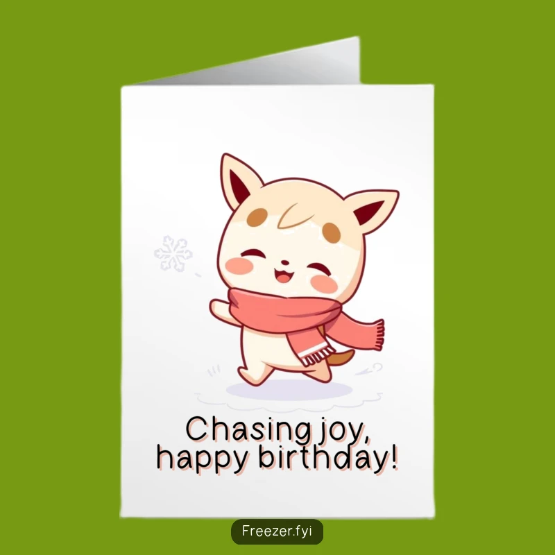 Free Printable Birthday Card: Chasing Snowflake Character Funny Downloadable Gift